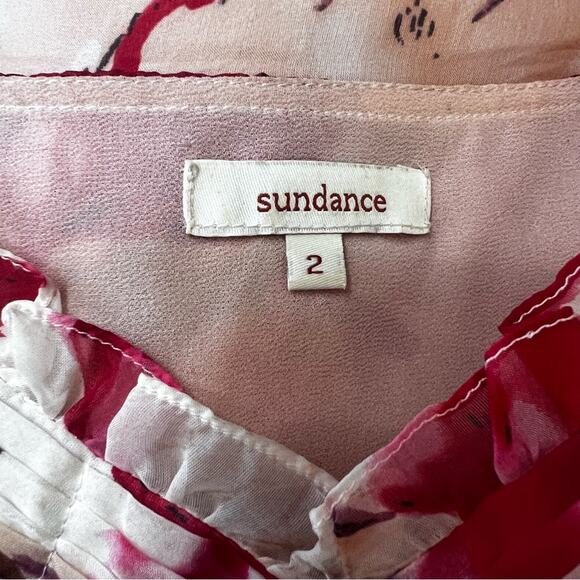 Sundance Silk Y2K Cream & Pink Floral Vneck Top, Size 2, Flutter Sleeves, Fitted - Picture 7 of 10